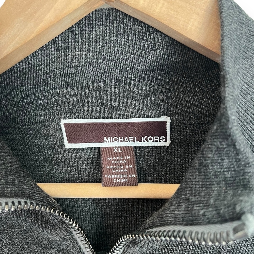 Michael Kors Men’s Charcoal Grey Heathered Wool Blend 1/2 Zip Sweater XL - Picture 5 of 6